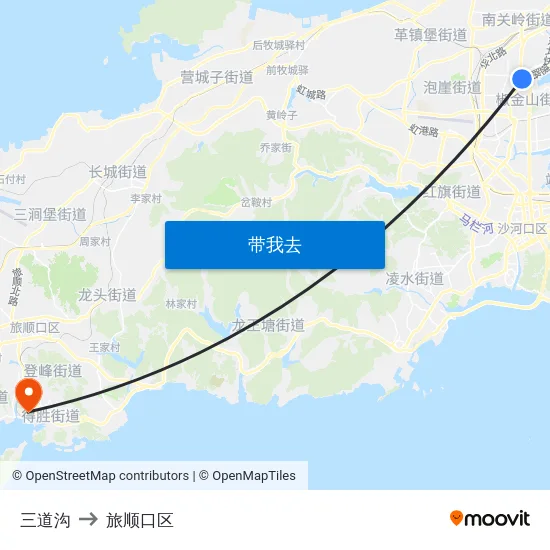 三道沟 to 旅顺口区 map