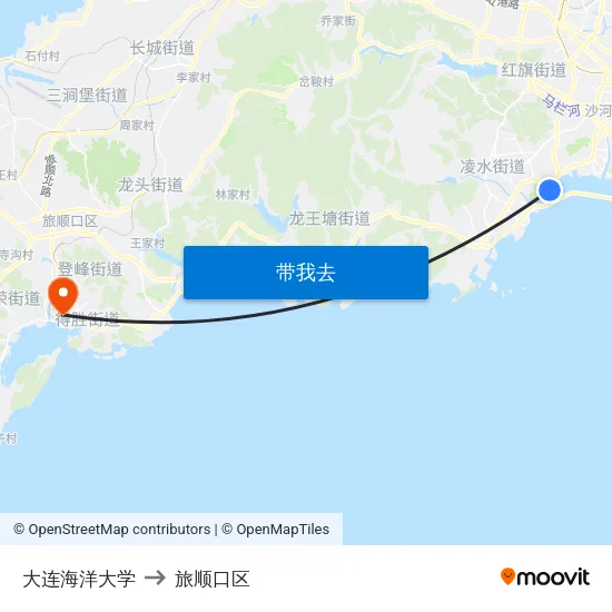 大连海洋大学 to 旅顺口区 map