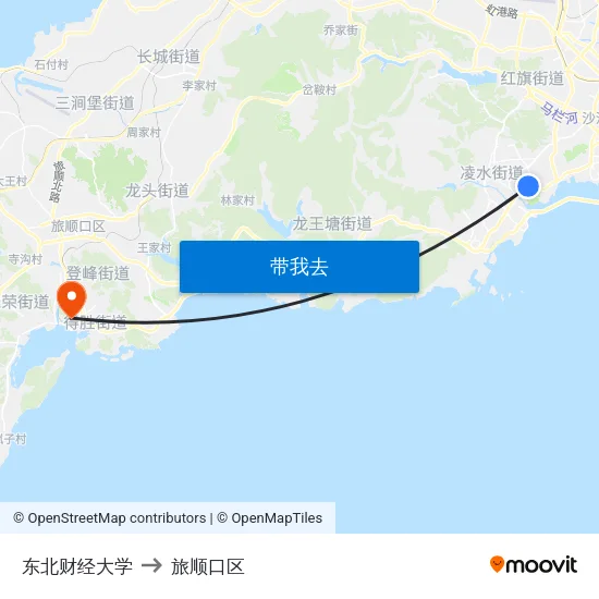 东北财经大学 to 旅顺口区 map