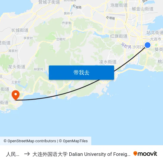 人民广场 to 大连外国语大学 Dalian University of Foreign Languages map