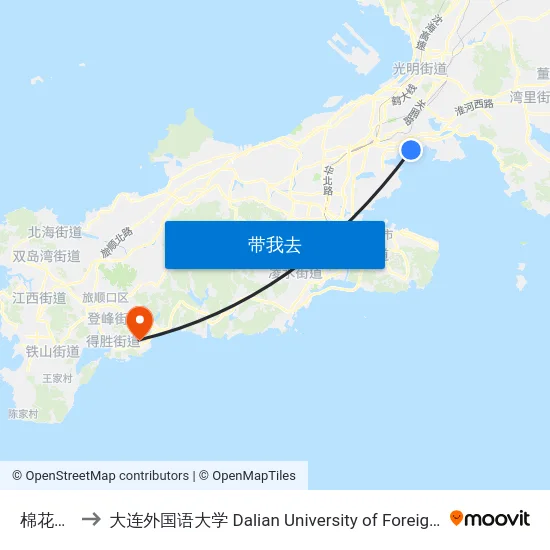 棉花岛港 to 大连外国语大学 Dalian University of Foreign Languages map