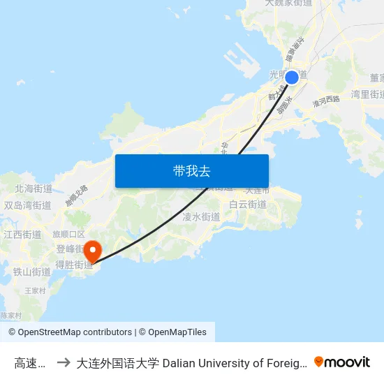 高速路口 to 大连外国语大学 Dalian University of Foreign Languages map