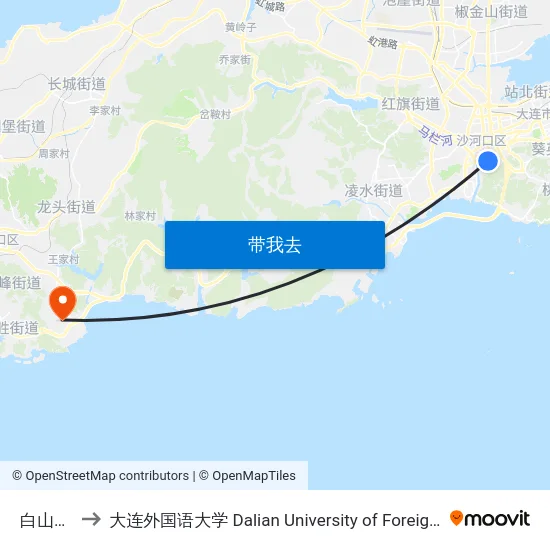 白山路南 to 大连外国语大学 Dalian University of Foreign Languages map