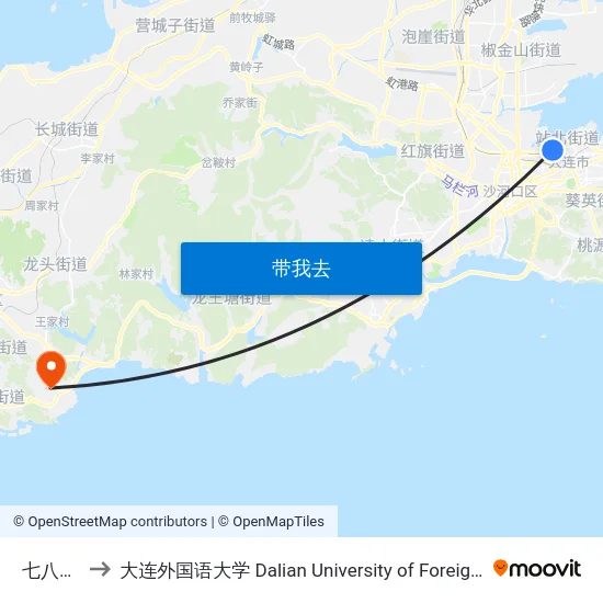 七八一四 to 大连外国语大学 Dalian University of Foreign Languages map