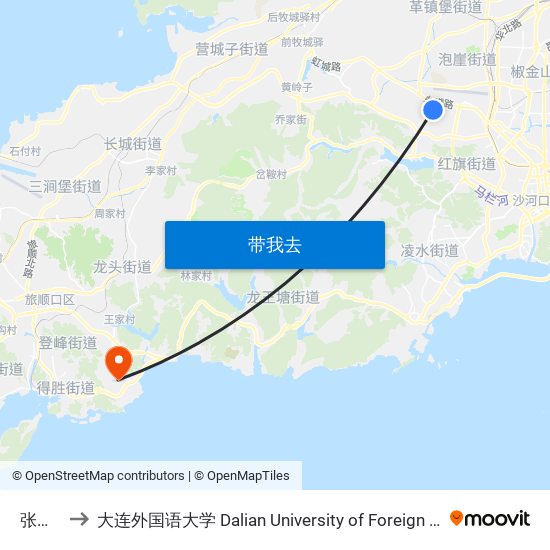 张前路 to 大连外国语大学 Dalian University of Foreign Languages map