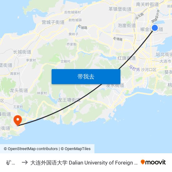 矿前街 to 大连外国语大学 Dalian University of Foreign Languages map