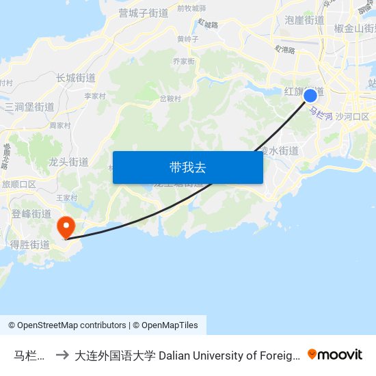 马栏北街 to 大连外国语大学 Dalian University of Foreign Languages map