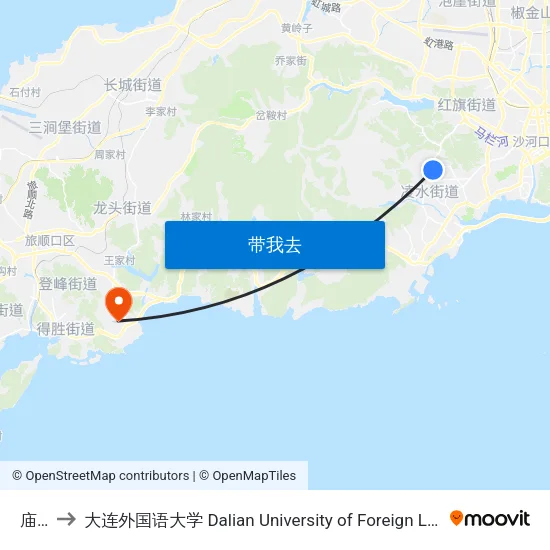 庙岭 to 大连外国语大学 Dalian University of Foreign Languages map
