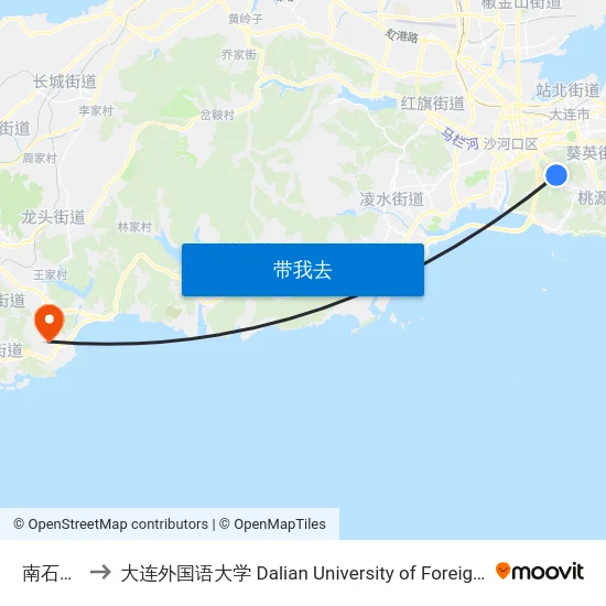 南石道街 to 大连外国语大学 Dalian University of Foreign Languages map