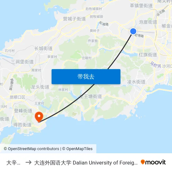 大辛集市 to 大连外国语大学 Dalian University of Foreign Languages map