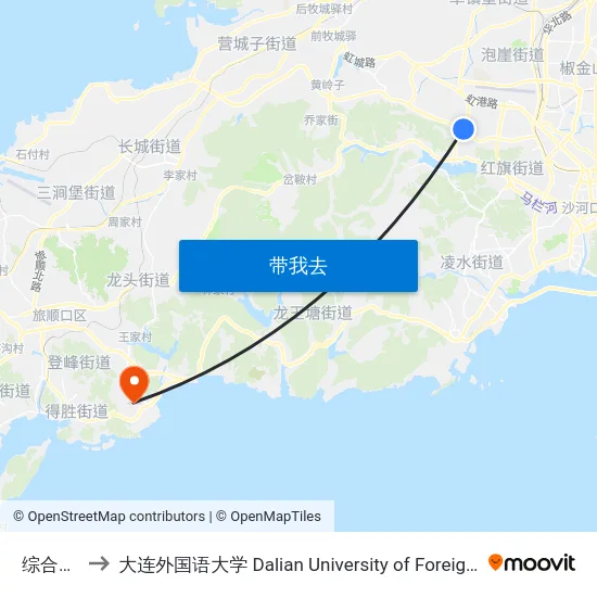 综合中专 to 大连外国语大学 Dalian University of Foreign Languages map