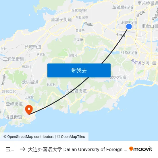 玉山路 to 大连外国语大学 Dalian University of Foreign Languages map