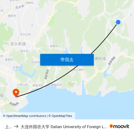 上沟 to 大连外国语大学 Dalian University of Foreign Languages map