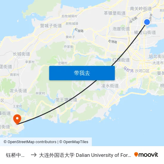 钰桥中央庭院 to 大连外国语大学 Dalian University of Foreign Languages map