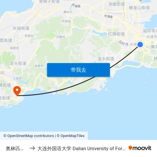 奥林匹克广场 to 大连外国语大学 Dalian University of Foreign Languages map