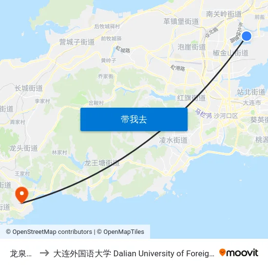 龙泉小学 to 大连外国语大学 Dalian University of Foreign Languages map