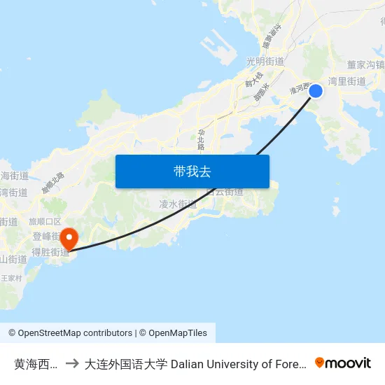 黄海西六路 to 大连外国语大学 Dalian University of Foreign Languages map