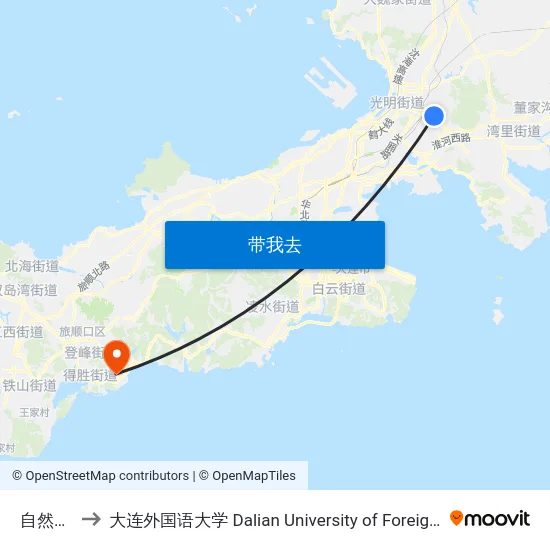 自然天成 to 大连外国语大学 Dalian University of Foreign Languages map