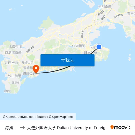 港湾广场 to 大连外国语大学 Dalian University of Foreign Languages map