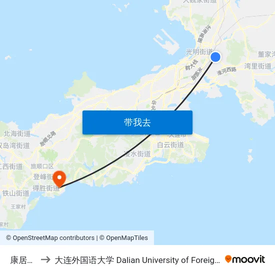康居小区 to 大连外国语大学 Dalian University of Foreign Languages map