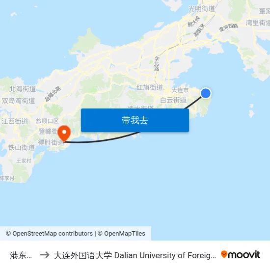 港东八街 to 大连外国语大学 Dalian University of Foreign Languages map