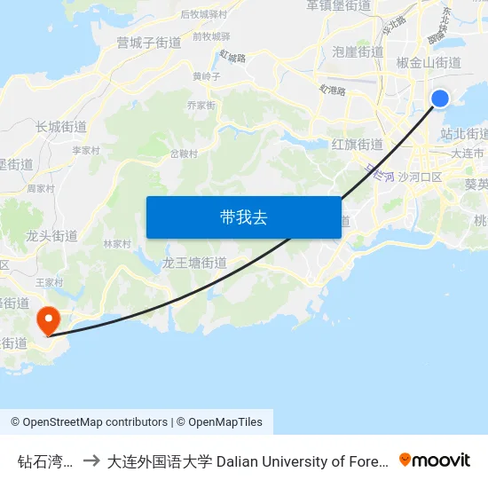 钻石湾车站 to 大连外国语大学 Dalian University of Foreign Languages map