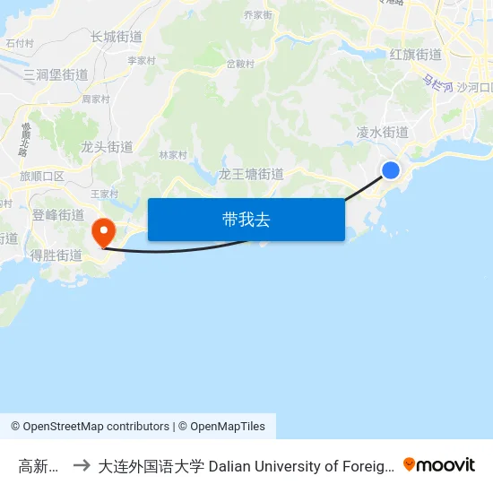 高新园区 to 大连外国语大学 Dalian University of Foreign Languages map