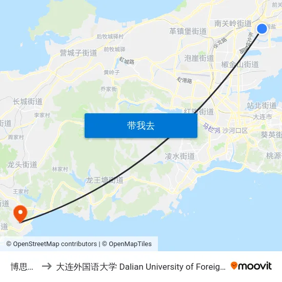 博思中学 to 大连外国语大学 Dalian University of Foreign Languages map