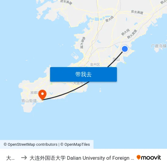 大东沟 to 大连外国语大学 Dalian University of Foreign Languages map