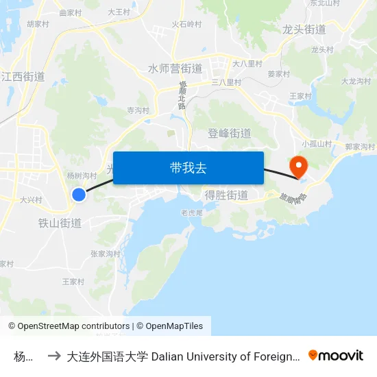 杨树沟 to 大连外国语大学 Dalian University of Foreign Languages map