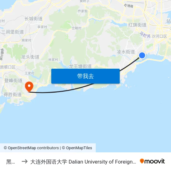 黑石礁 to 大连外国语大学 Dalian University of Foreign Languages map
