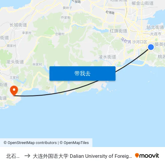 北石道街 to 大连外国语大学 Dalian University of Foreign Languages map