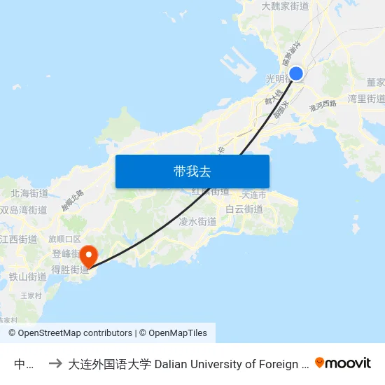 中医院 to 大连外国语大学 Dalian University of Foreign Languages map
