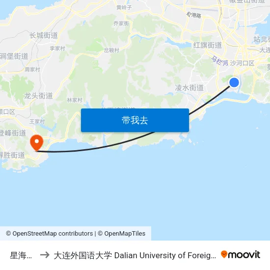 星海广场 to 大连外国语大学 Dalian University of Foreign Languages map