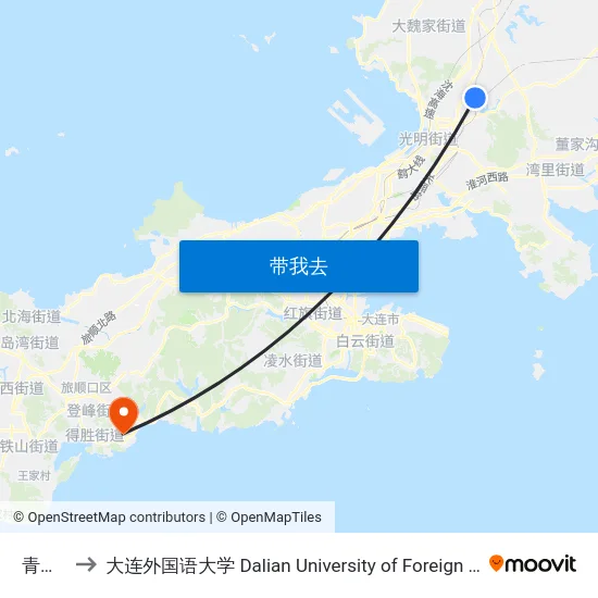 青山村 to 大连外国语大学 Dalian University of Foreign Languages map