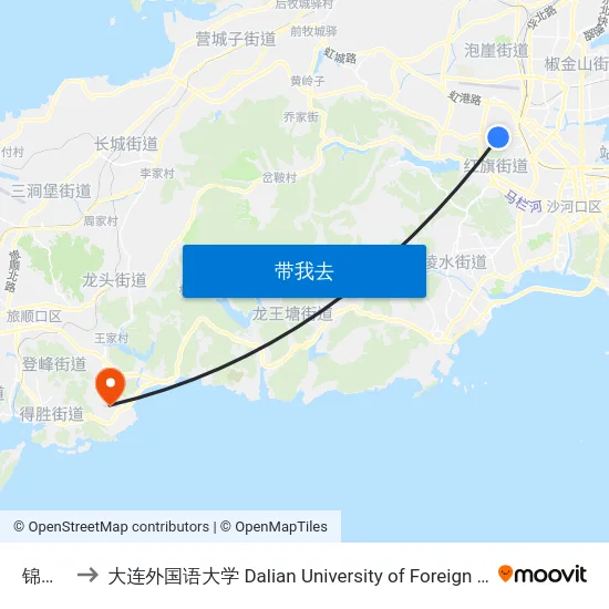 锦云街 to 大连外国语大学 Dalian University of Foreign Languages map
