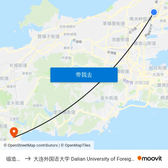 锻造公司 to 大连外国语大学 Dalian University of Foreign Languages map