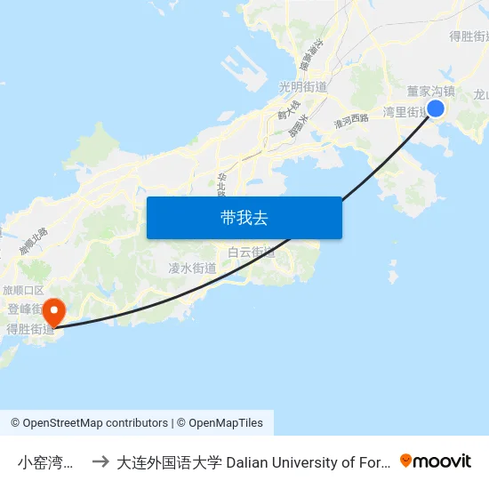 小窑湾轻轨站 to 大连外国语大学 Dalian University of Foreign Languages map