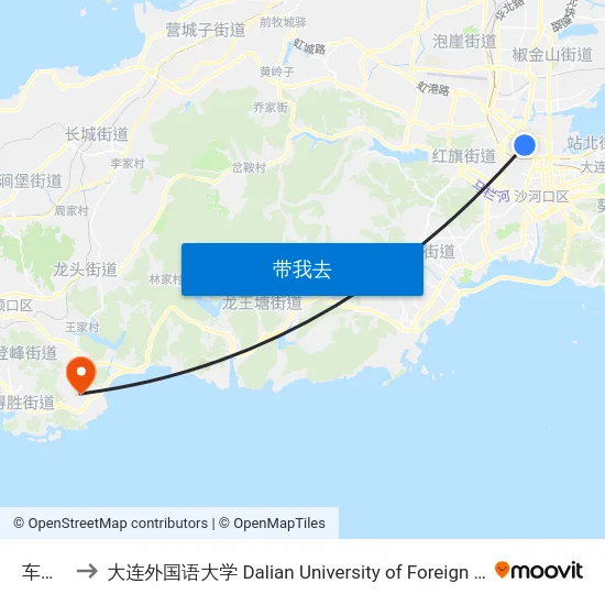 车家村 to 大连外国语大学 Dalian University of Foreign Languages map