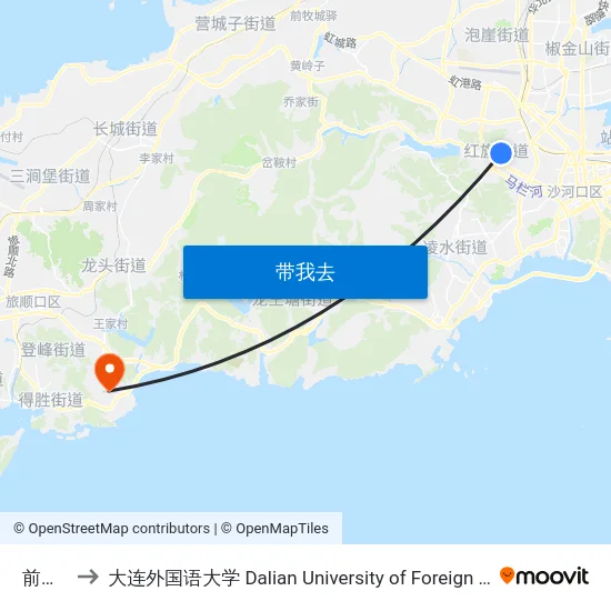 前景街 to 大连外国语大学 Dalian University of Foreign Languages map