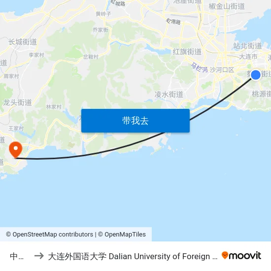 中医院 to 大连外国语大学 Dalian University of Foreign Languages map