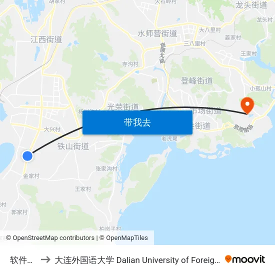软件学院 to 大连外国语大学 Dalian University of Foreign Languages map