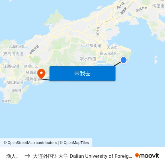 渔人码头 to 大连外国语大学 Dalian University of Foreign Languages map