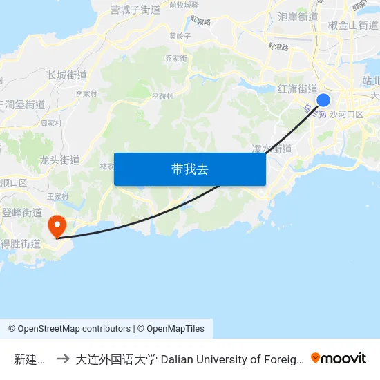 新建小学 to 大连外国语大学 Dalian University of Foreign Languages map