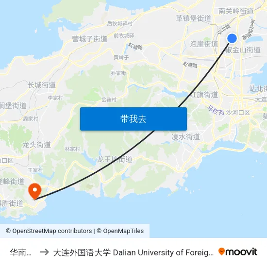 华南广场 to 大连外国语大学 Dalian University of Foreign Languages map