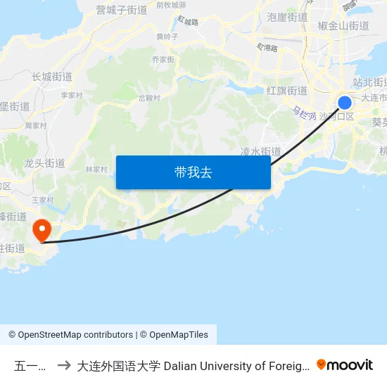 五一广场 to 大连外国语大学 Dalian University of Foreign Languages map