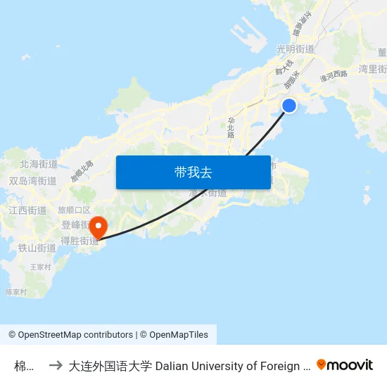 棉花岛 to 大连外国语大学 Dalian University of Foreign Languages map