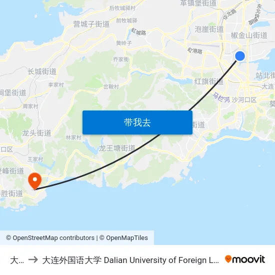 大纺 to 大连外国语大学 Dalian University of Foreign Languages map
