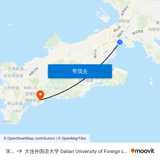 宋家 to 大连外国语大学 Dalian University of Foreign Languages map