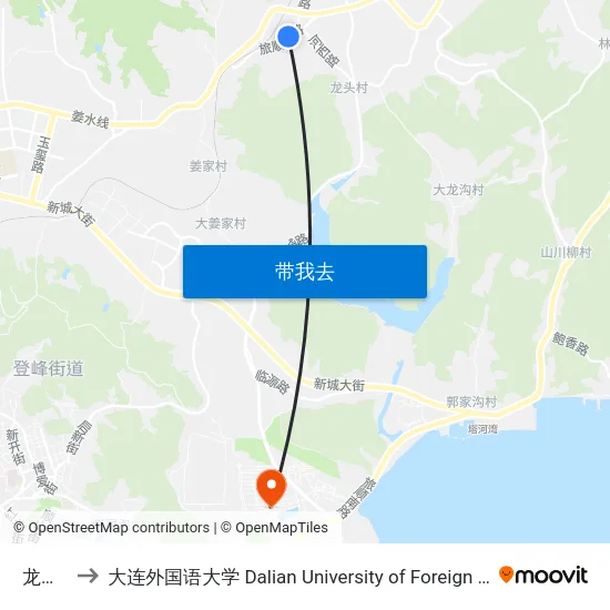 龙头镇 to 大连外国语大学 Dalian University of Foreign Languages map